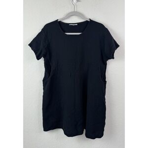 Bryn Walker Crinkle Gauze Tunic Top Women's XS Black Pockets USA Lagenlook